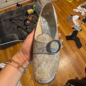 Vintage Elegant Silver Women's low chunky heel